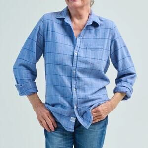 Frank & Eileen Barry Light Blue Windowpane Plaid Shirt Size L